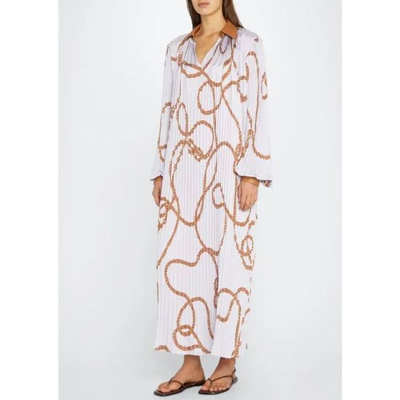 LAFAYETTE 148 NEW YORK Printed Plisse Dress Lavender, Brown Size XS - Picture 3 of 12